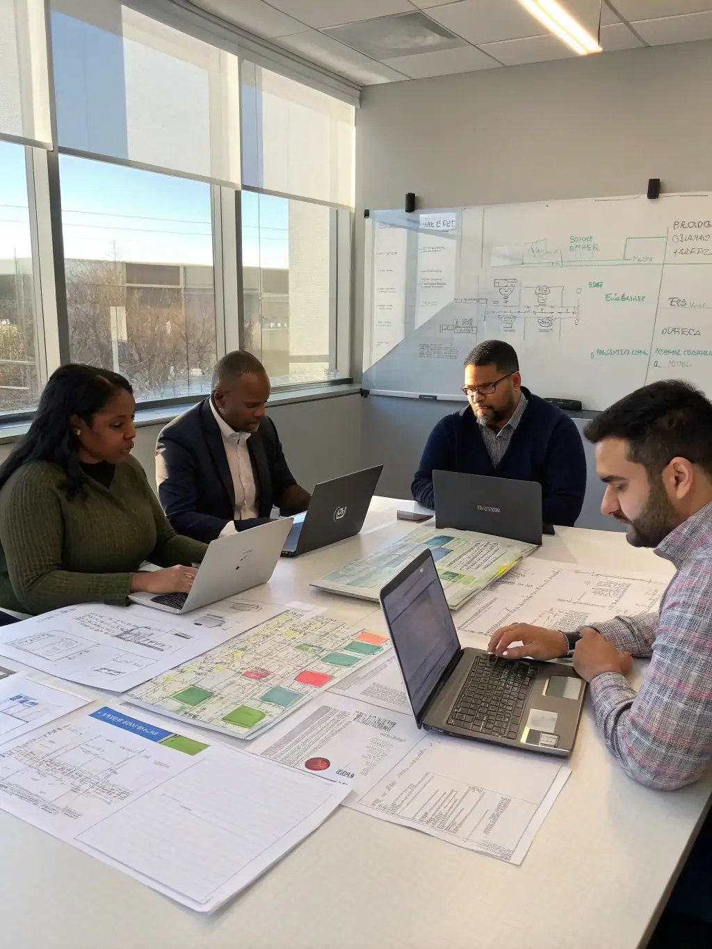 A diverse group of Indian business professionals collaborating around a table, analyzing charts and graphs, signifying strategic business planning and teamwork.